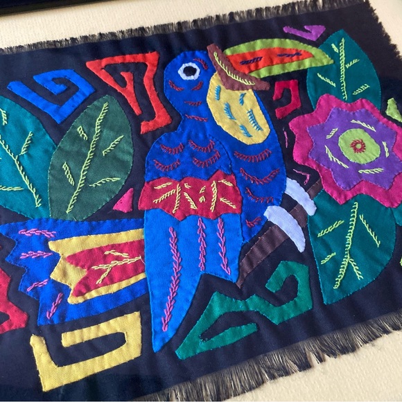 Vintage Mola Molita Kuna Framed Textile Fiber Art South American parrot folk art - Picture 8 of 9